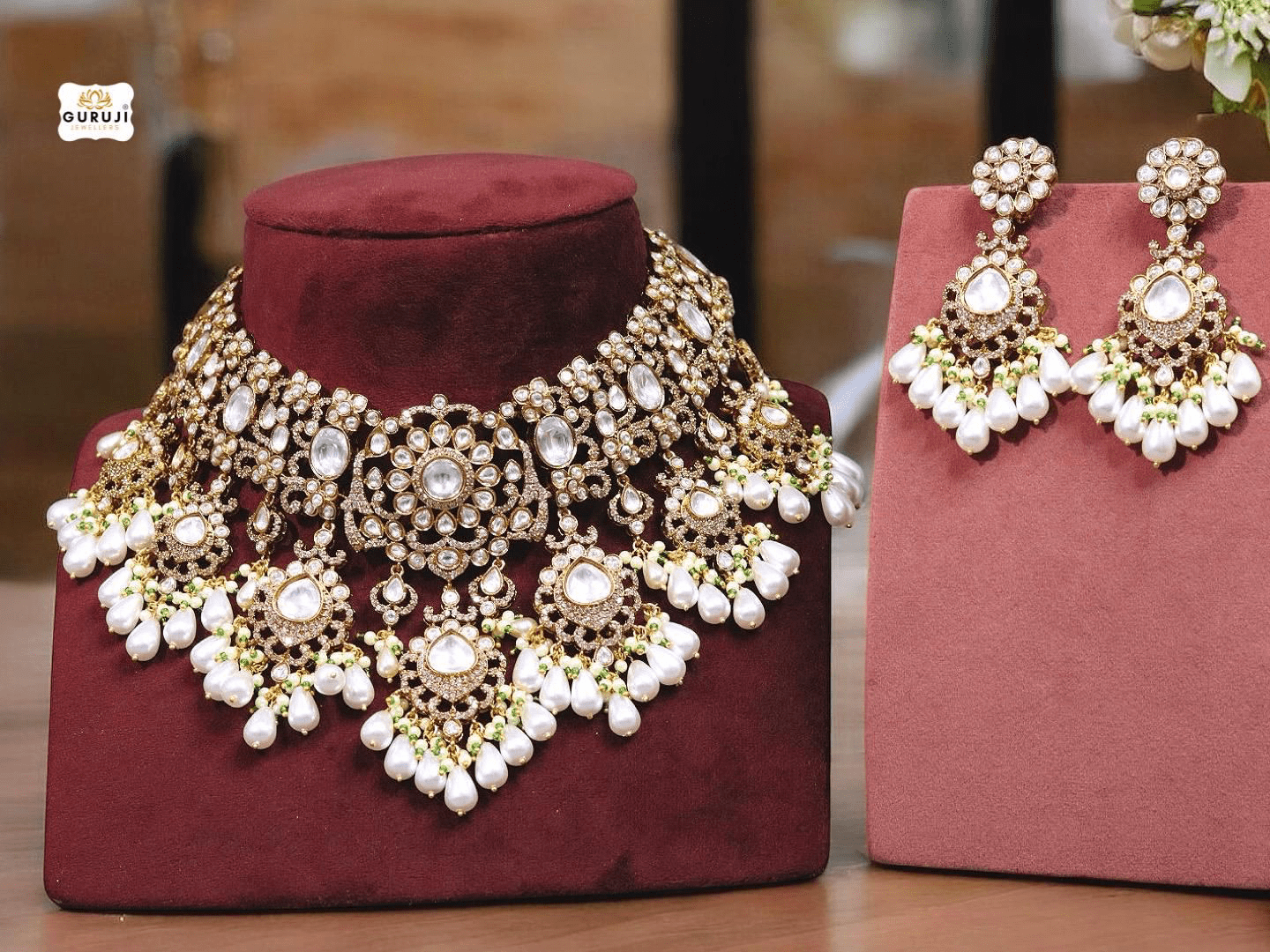 High Quality Paachi Kundan Pearl Bridal Choker Necklace Set