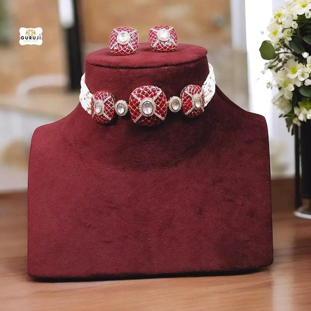 Statement Choker Necklace Set with Matching Stud Earrings