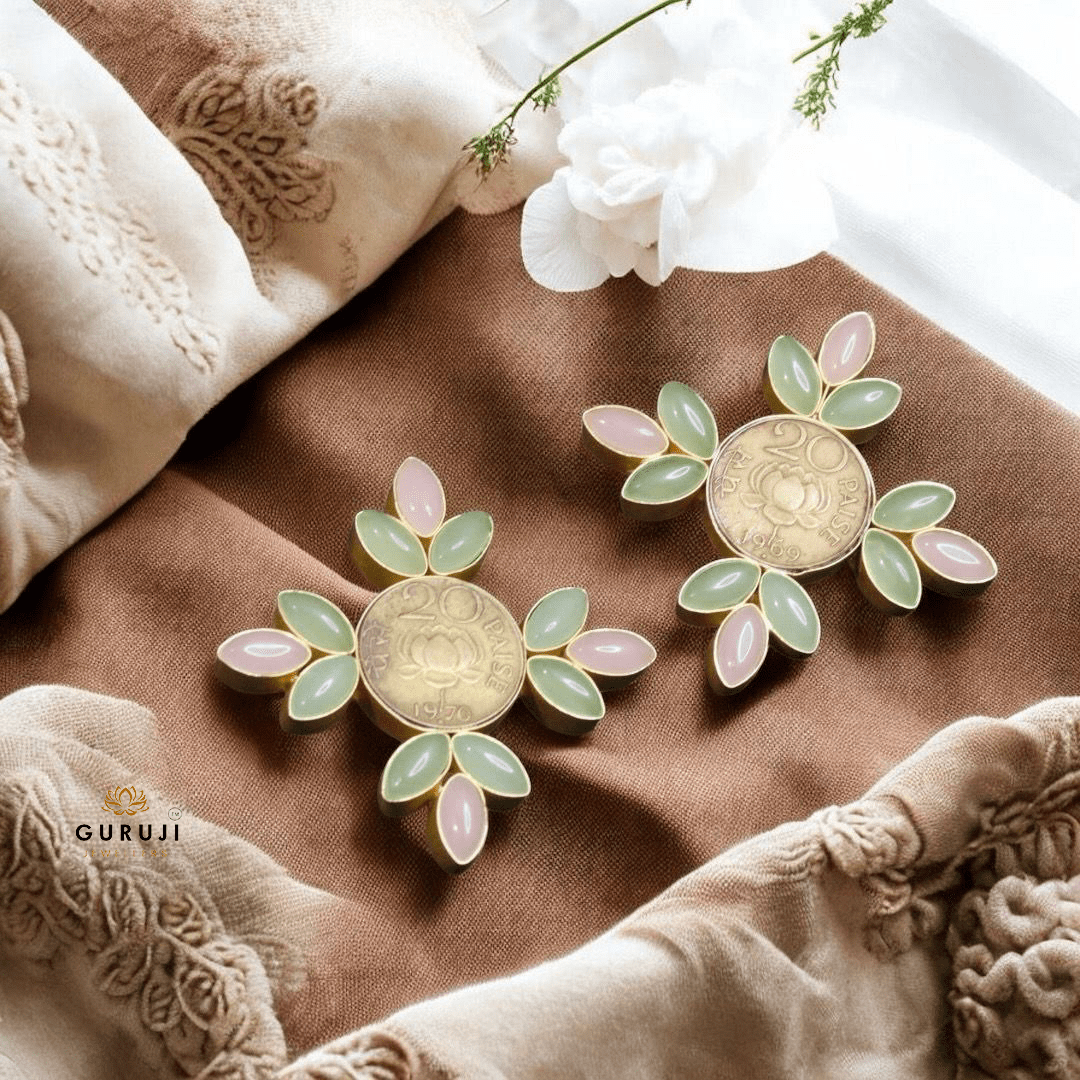 Vintage Elegance Handmade Earrings with Natural Stones and Coins