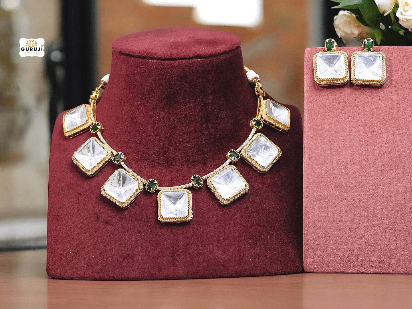 Exquisite Square Kundan Necklace Set