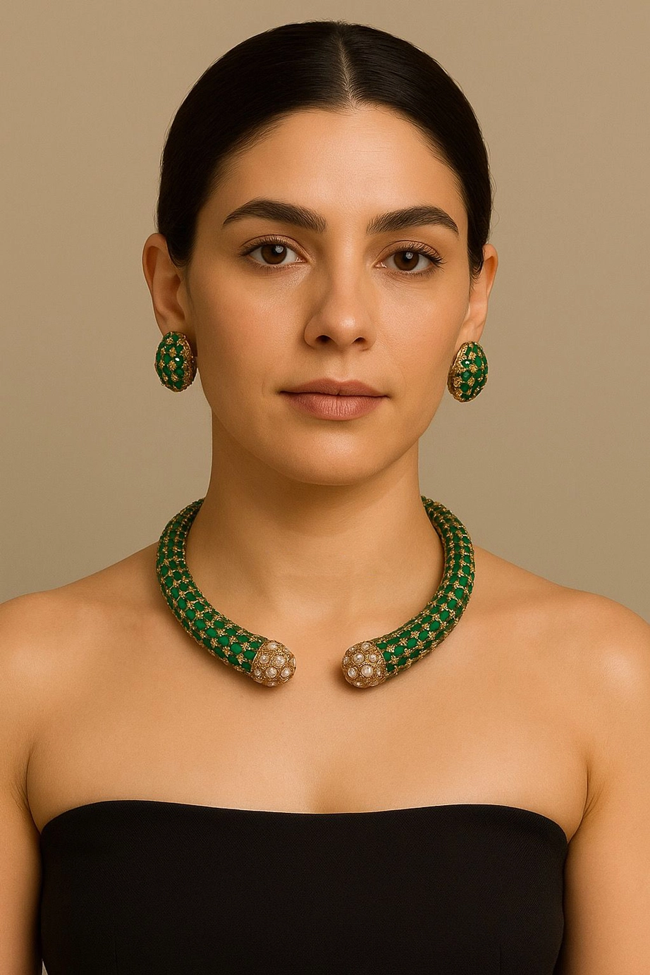 Handcrafted Hasli Set with Kundan and Moissanite Detailing