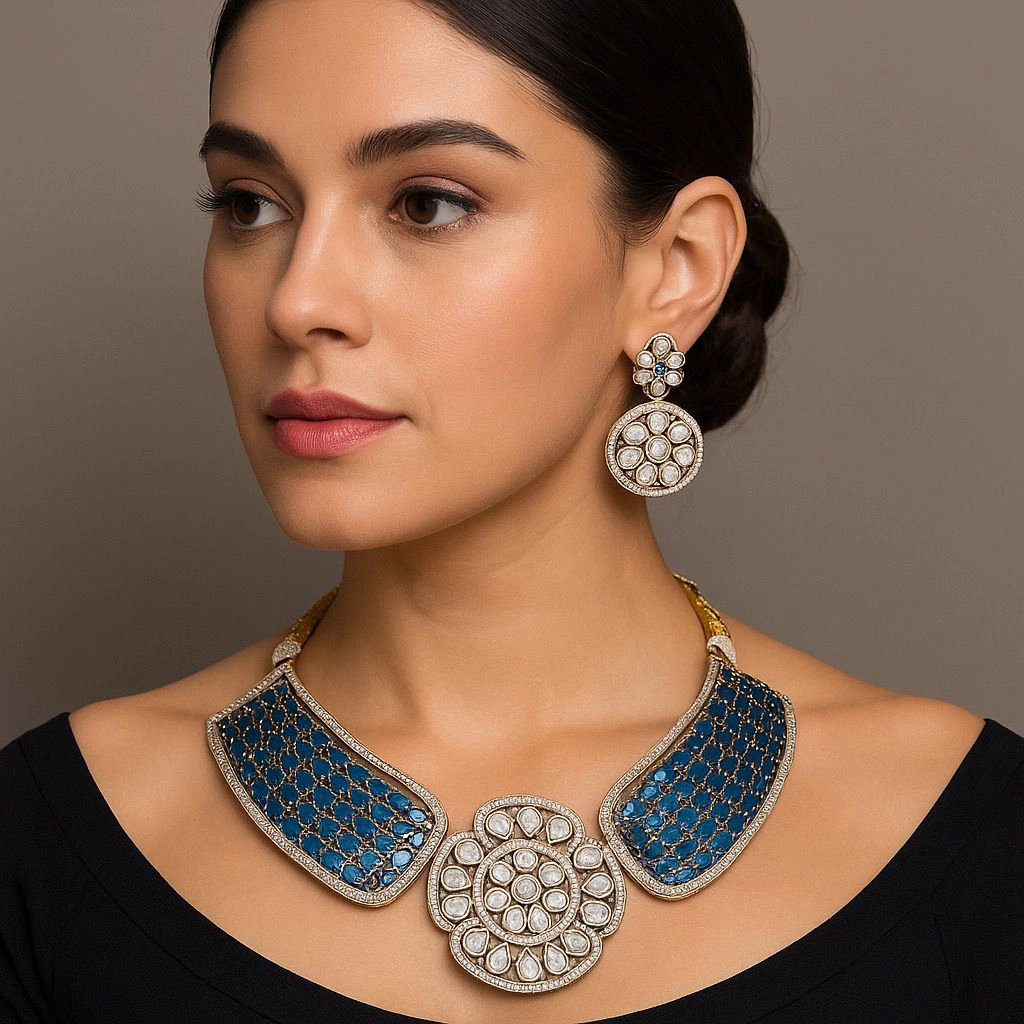 Designer Floral Choker Necklace Set with Matching Earrings