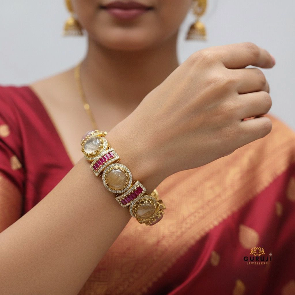 Royal Kundan Stone Bracelet with Multicolor Gem Design
