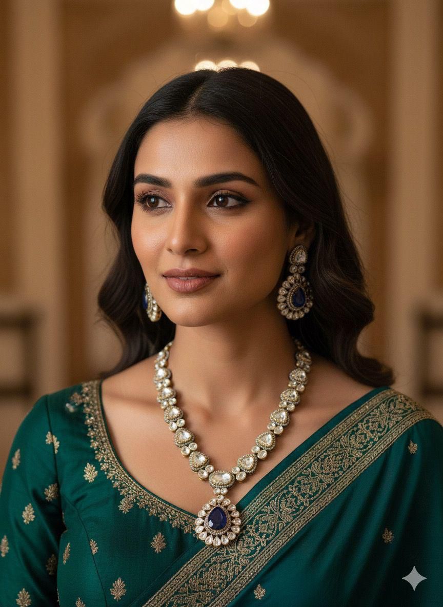 Royal Teardrop Necklace Stones Set  – Bridal & Festive Jewelry