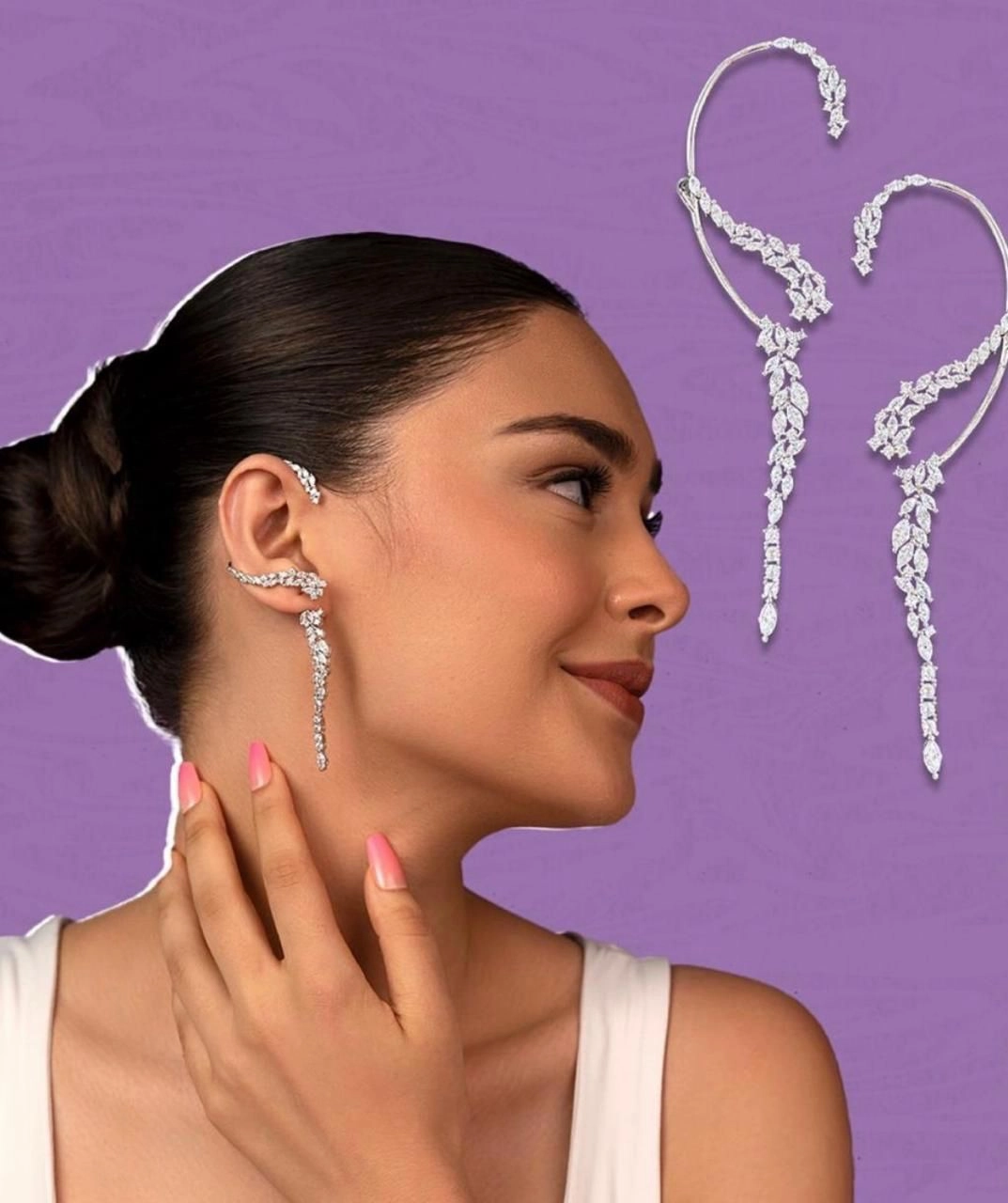 CASCADE — Marquise Diamond Ear Cuff with Tassel Drop | No-Piercing CZ Ear Wrap Earrings