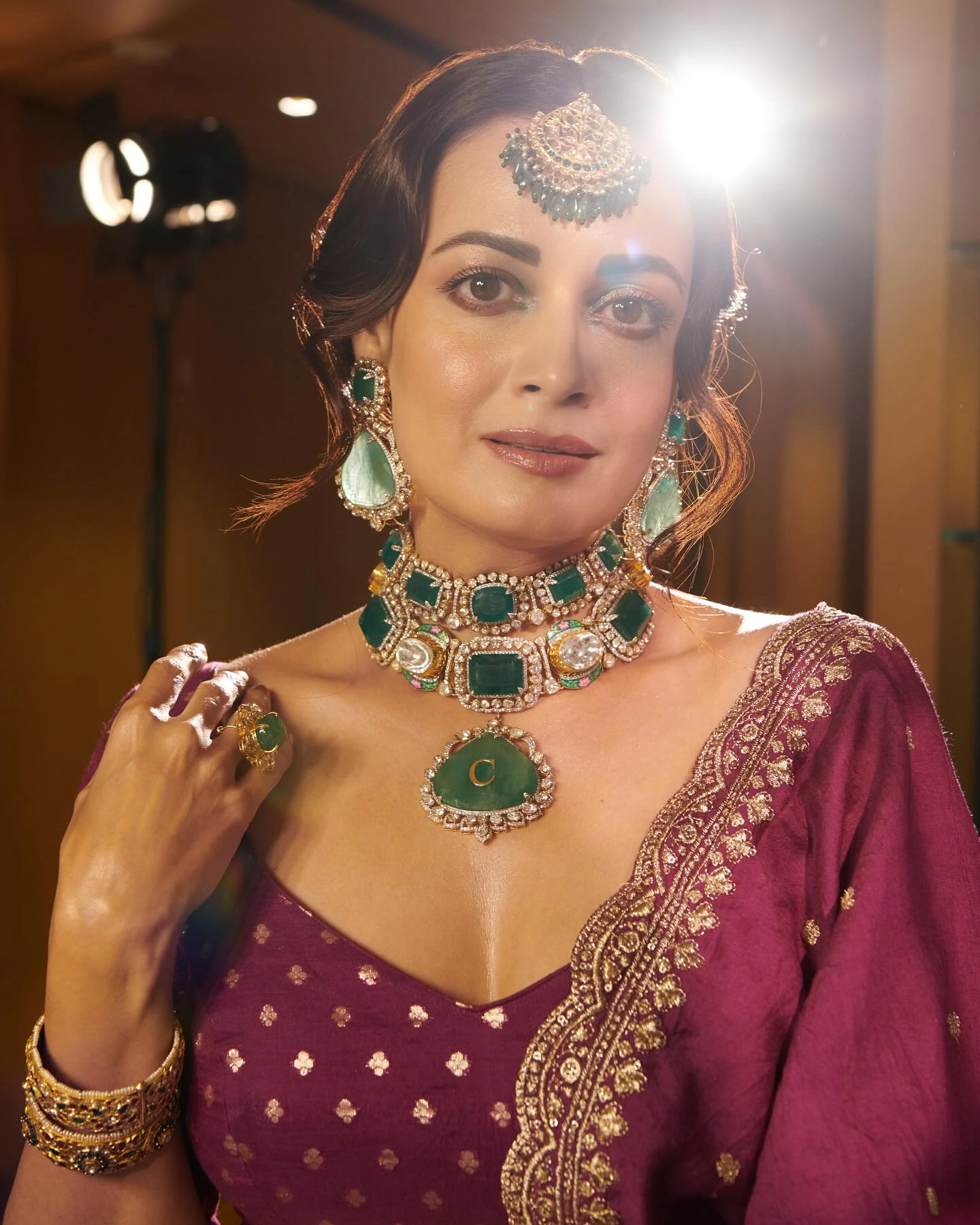 Dia Mirza Inspired Polki Kundan Emerald Bridal Necklace Set – Royal Uncut Diamond Choker with Earrings